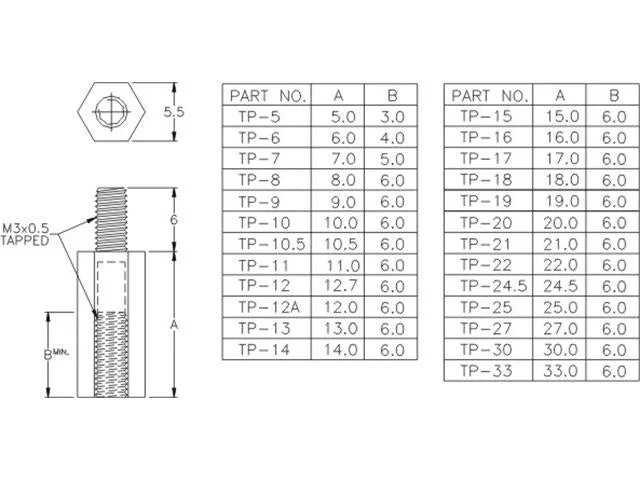 M3 Natural Nylon Hex Thread Spacer, 30mm
