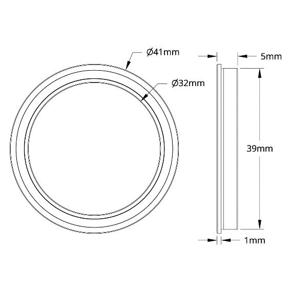 3601 Series Flanged Ball Bearing (32mm ID x 39mm OD, 5mm Thickness) technical drawing