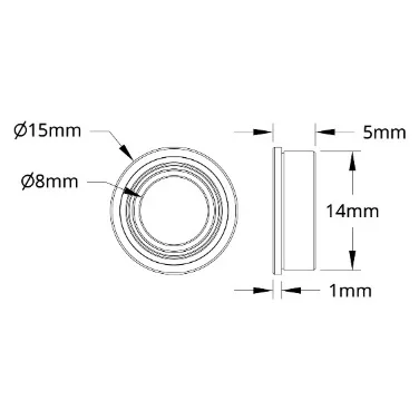 3611 Series Flanged Ball Bearing (8mm ID x 14mm OD, 5mm Thickness) - 2 Pack technical drawing