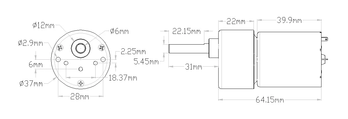 DC Gear Motor technical drawing