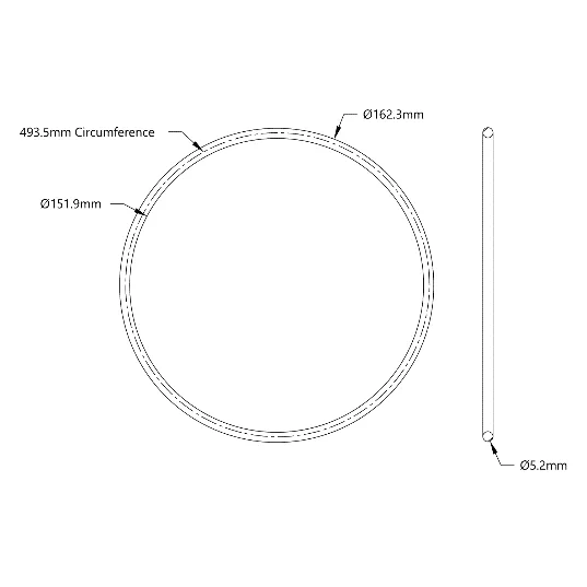 5405 Series Round Belt (5mm Cord Diameter, 494mm Circumference) technical drawing