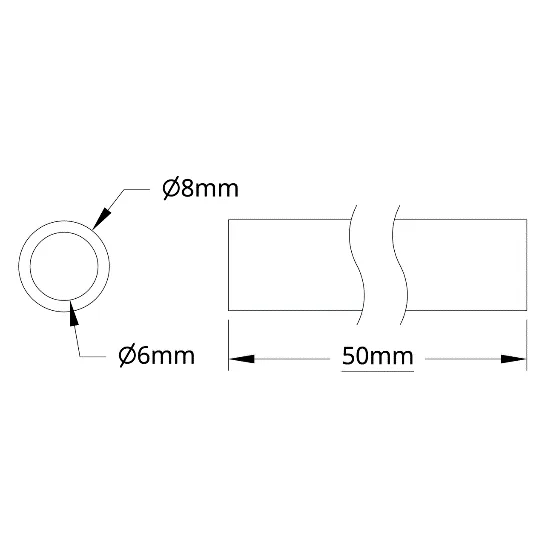 6100Series Aluminum Tube (6mm ID x 8mm OD, 50mm Length) technical drawing