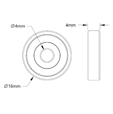 3600 Series Non-Flanged Ball Bearing (4mm ID x 16mm OD, 4mm Thickness) technical drawing