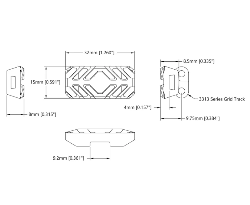 Rubber Tread for 3311 Series Grid-Chain (50A Durometer) - 50 Pack technical drawing