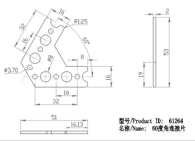 60-Degree Gusset technical drawing