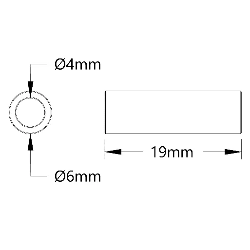 3502 Series 4mm ID Spacer (6mm OD, 19mm Length) technical drawing