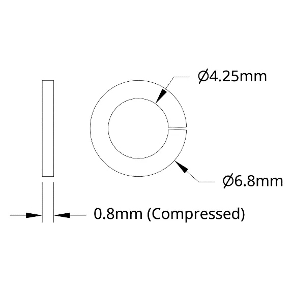 4809 Series Zinc-Plated Steel Split-Lock Washer (4mm ID x 7mm OD) technical drawing