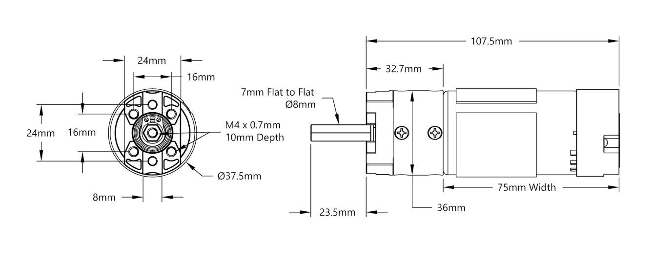 7203 Series Motor (1:1 Ratio, 24mm Length 8mm REX Shaft, 6000 RPM, 3.3 - 5V Encoder)