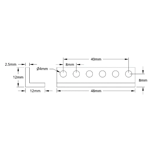 3103 Series L-Beam (6 Hole, 48mm Length) technical drawing