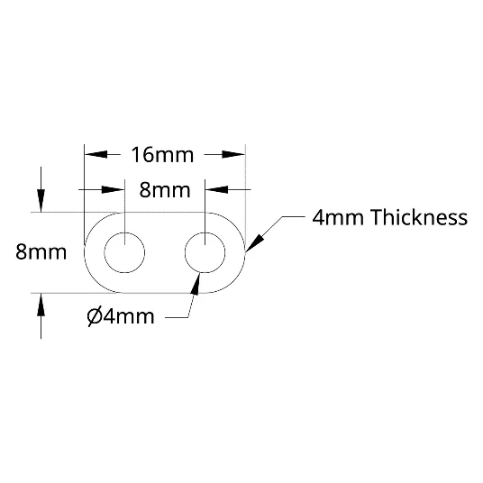 3102 Series Flat Beam (2 Hole, 16mm Length) technical drawing