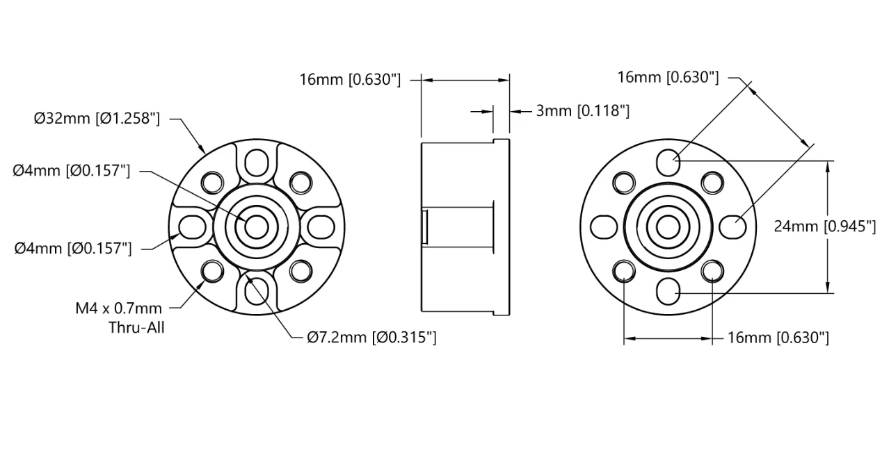 Dual-Bearing Pillow Block (4mm Bore) technical drawing