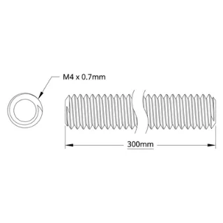 4808 Series Stainless Steel Threaded Rod (M4 x 0.7mm, 300mm Length) technical drawing