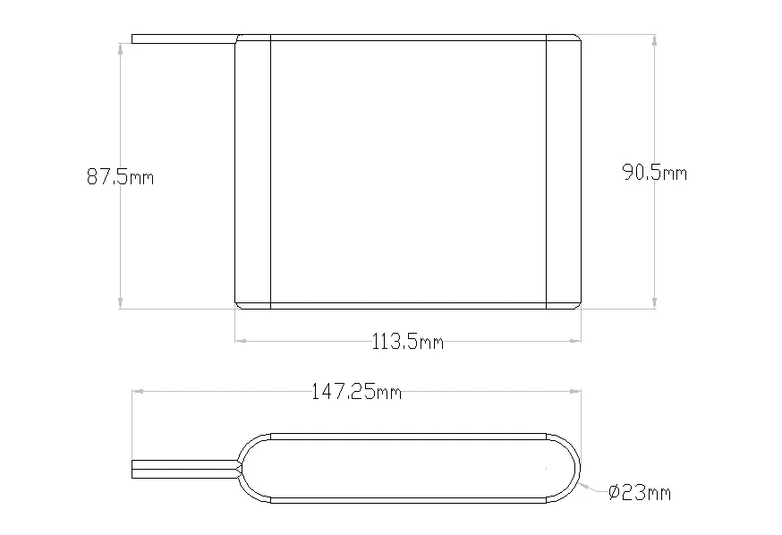 12V SLIM BATTERY technical drawing