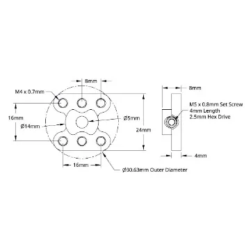 3308 Series Lightweight Set Screw Hub (5mm Bore) technical drawing