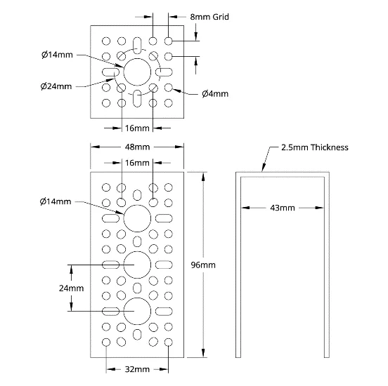 3111 Series Angle Pattern Bracket (4-1) technical drawing