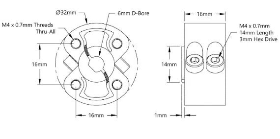 3312 Series Double Sonic Hub (6mm D-Bore) technical drawing