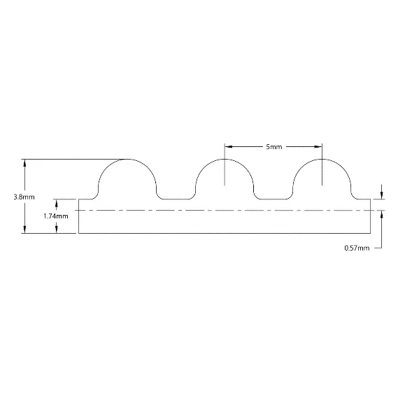 5412 Series 5mm HTD Pitch Timing Belt (9mm Width, 215mm Pitch Length, 43 Tooth) technical drawing