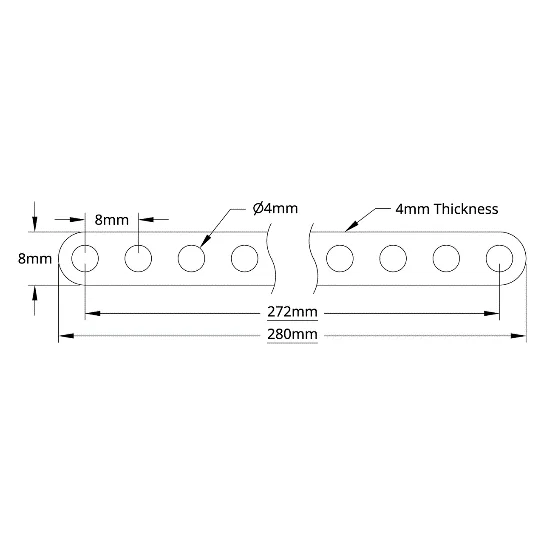 3102 Series Flat Beam (35 Hole, 280mm Length) technical drawing