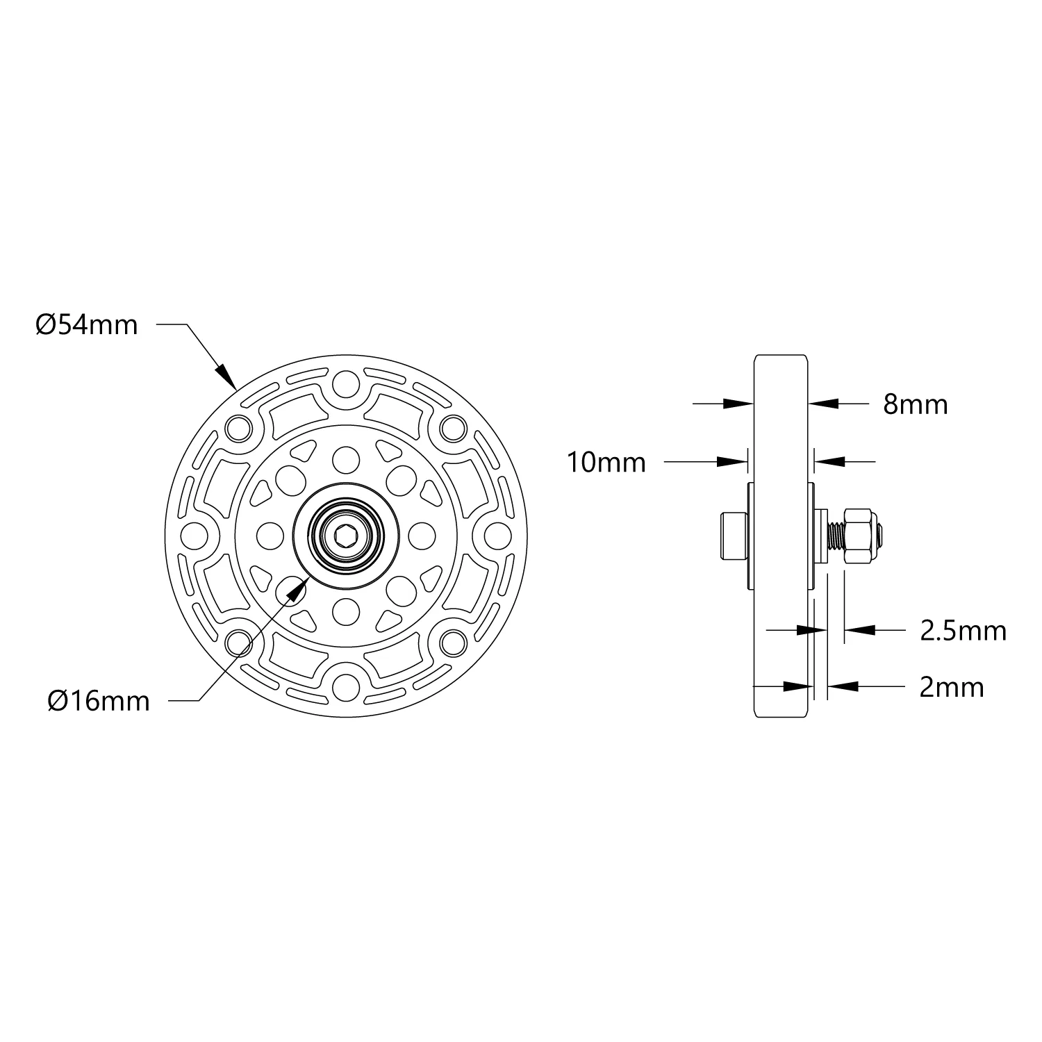 Idler Wheel Kit for 4400 Series Tracks (1-1) - 2 Pack technical drawing