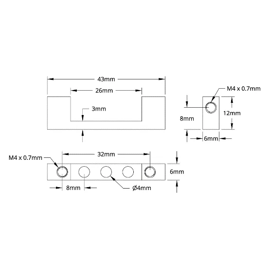 3205 Series Dual Block Mount (1-3) technical drawing