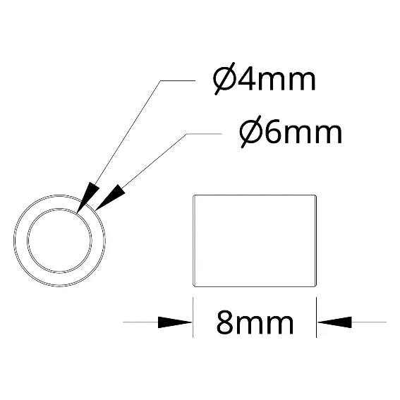 3502 Series 4mm ID Spacer (6mm OD, 8mm Length) technical drawing