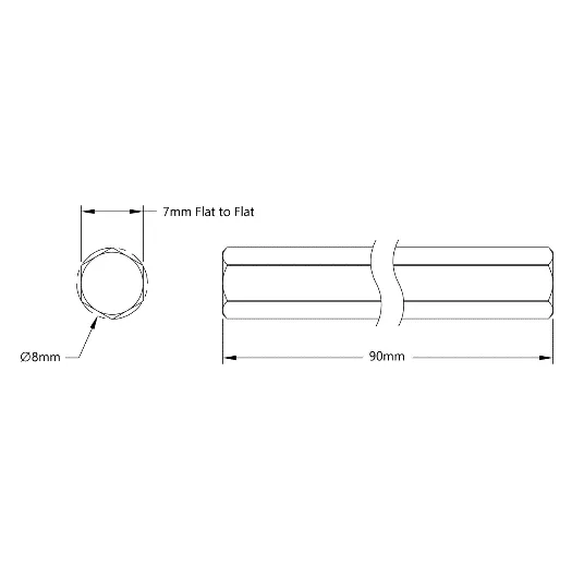 4102 Series Stainless Steel REX Shaft (8mm Diameter, 90mm Length) technical drawing