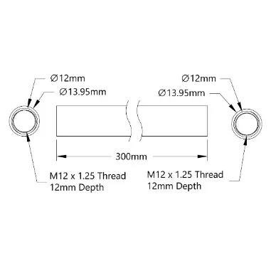 6101 Series Aluminum Tube for Lead Screw Square Nut (10mm ID x 14mm OD, 300mm Length) technical drawing