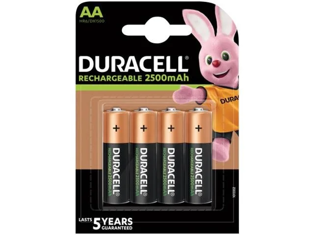 Duracell AA NiMH Rechargeable Batteries, 1.2V, 2500mAh, 4 Pack