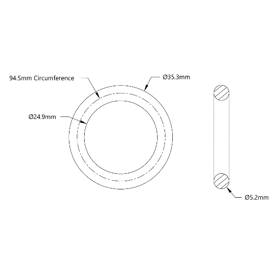 5405 Series Round Belt (5mm Cord Diameter, 95mm Circumference) technical drawing