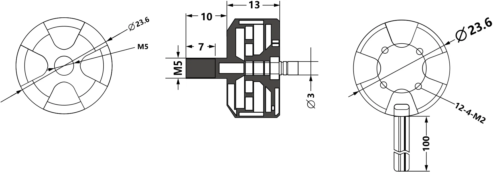 Compact motor dimensions and mounting