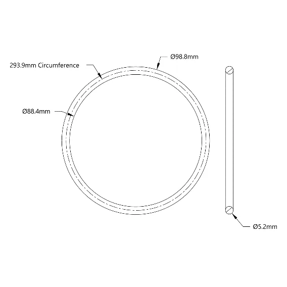5405 Series Round Belt (5mm Cord Diameter, 294mm Circumference) technical drawing