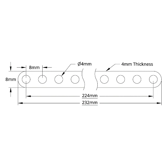 3102 Series Flat Beam (29 Hole, 232mm Length) technical drawing