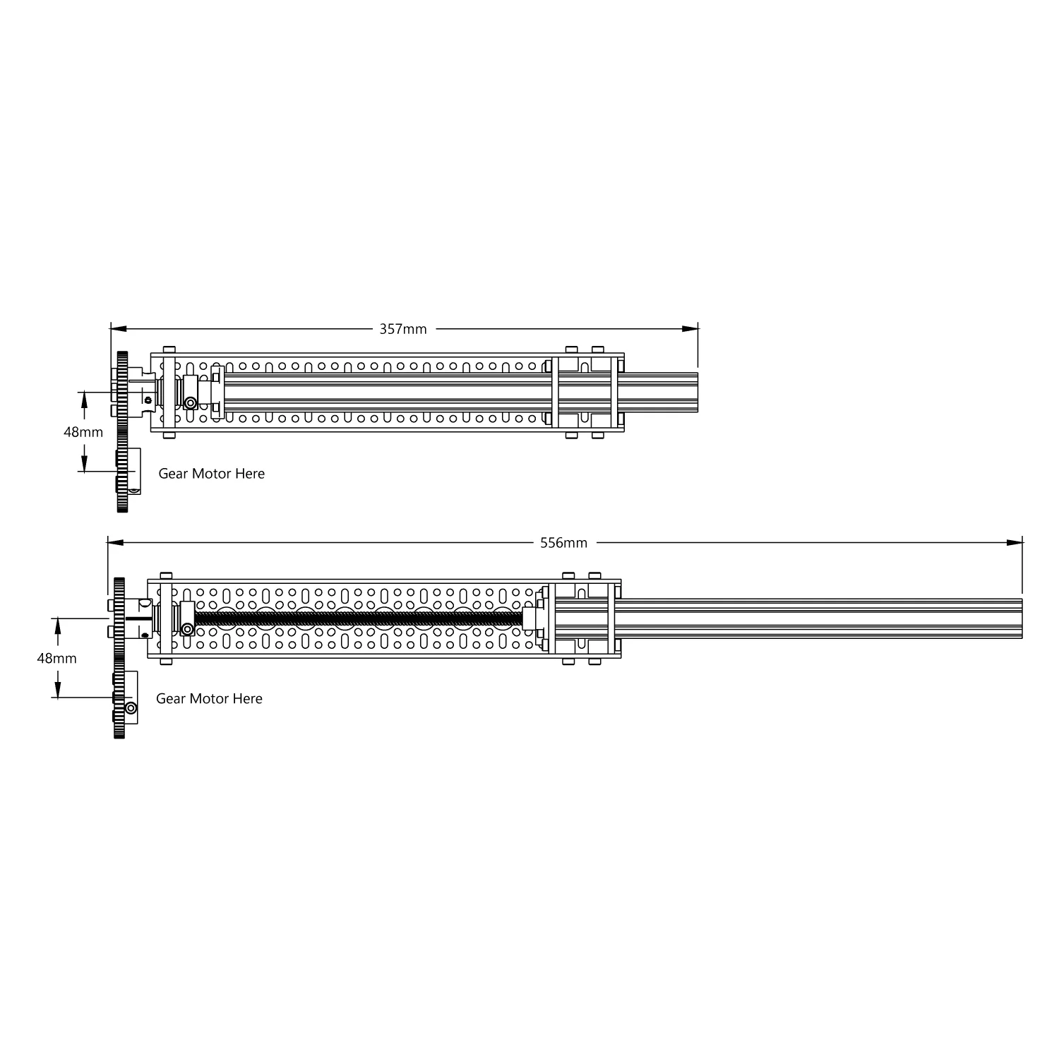 Linear Actuator Kit (1120 Series, 201mm Stroke, 8mm Lead) technical drawing