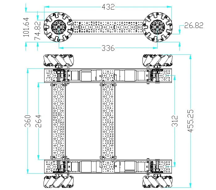Strafer Chassis Kit V4(1:1 Ratio Miter Gear,Motor Output Shaft 8mm REX) technical drawing