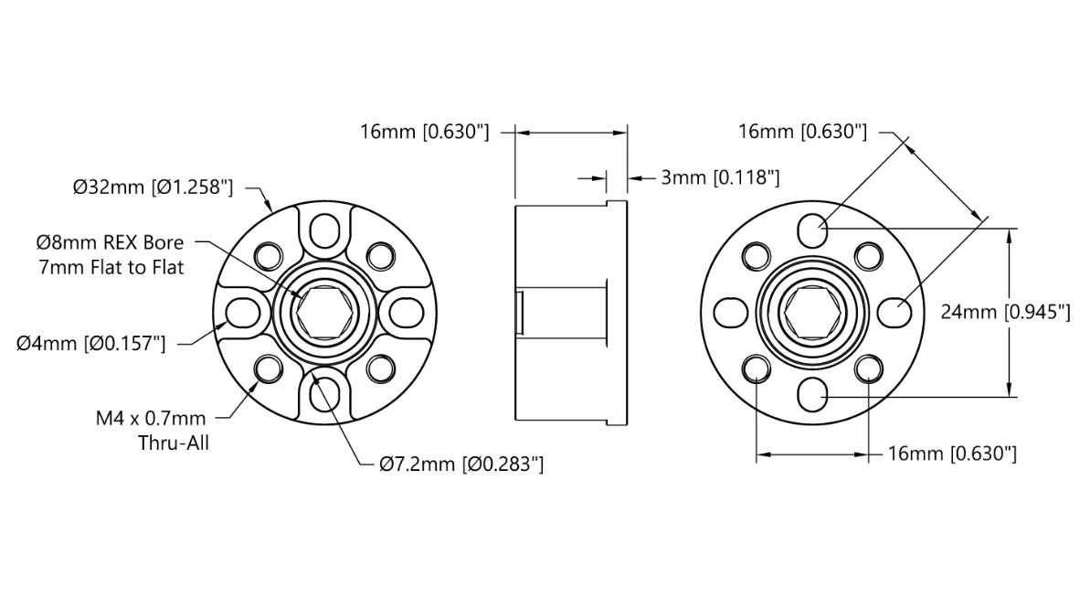 Dual-Bearing Pillow Block (8mm REX Bore) technical drawing