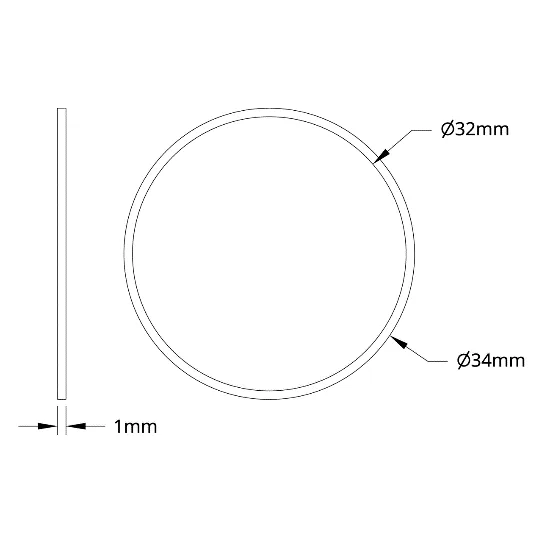 3500 Series Plastic Spacer (32mm ID x 34mm OD, 1mm Thickness) technical drawing