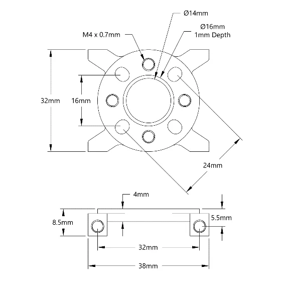 3221 Series 2-Side, 2-Post Pattern Mount (32-1) technical drawing
