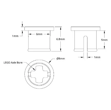 5900 Series Bearing Adaptor for LEGO Axle (6mm OD, 5mm Length) technical drawing