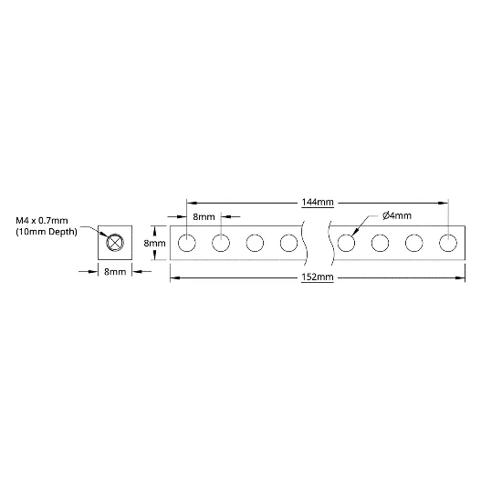 3106 Series Square Beam (19 Hole, 152mm Length) technical drawing