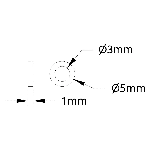3500 Series Plastic Spacer (3mm ID x 5mm OD, 1mm Thickness) technical drawing