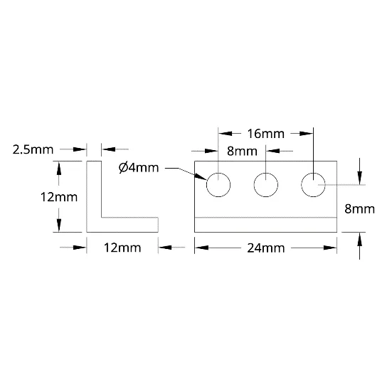 3103 Series L-Beam (3 Hole, 24mm Length) technical drawing