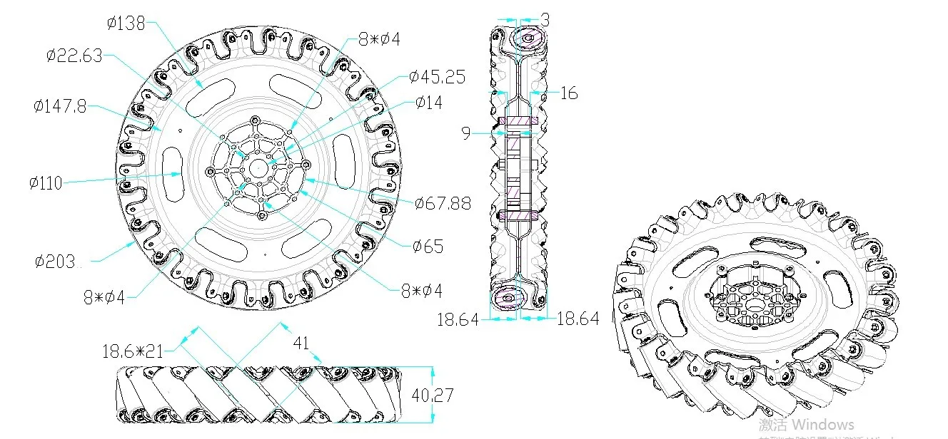 8"Mecanum wheel set technical drawing