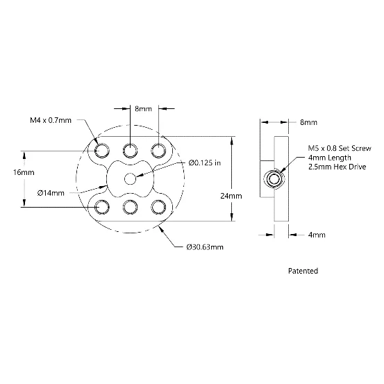 3308 Series Lightweight Set Screw Hub (1/8" Bore) technical drawing