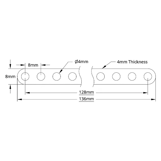 3102 Series Flat Beam (17 Hole, 136mm Length) technical drawing