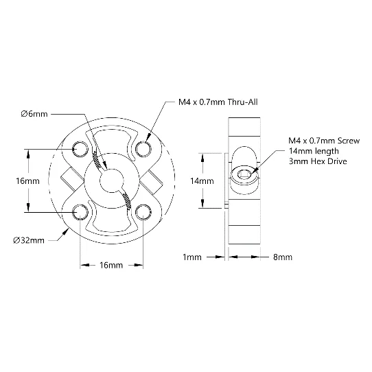 3309 Series Sonic Hub (6mm Bore) technical drawing