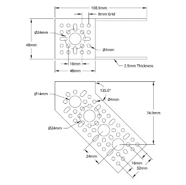 3111 Series Angle Pattern Bracket (3-1) technical drawing