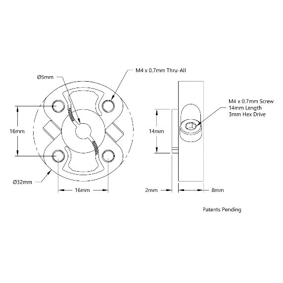 3309 Series Sonic Hub (5mm Bore) technical drawing