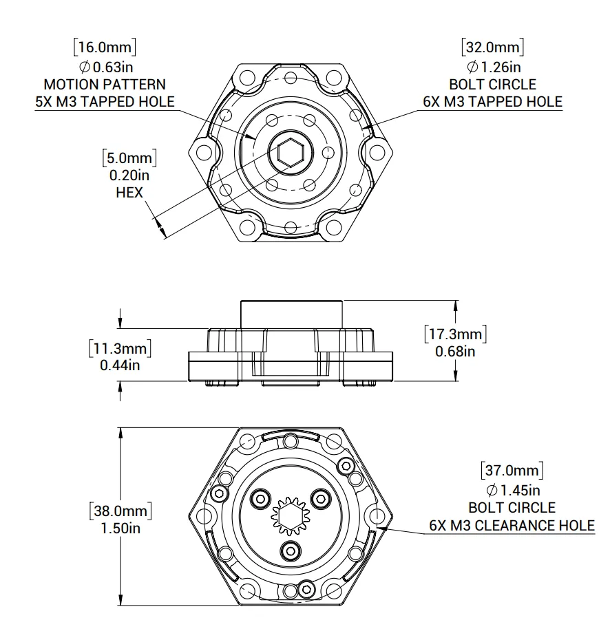 UltraPlanetary Female 5mm Hex Output V2 technical drawing