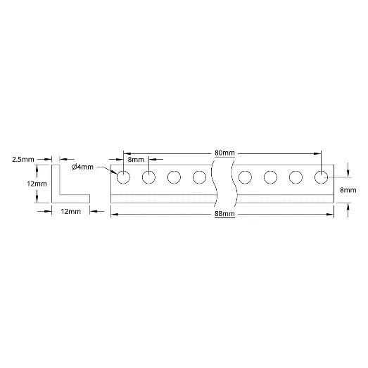 3103 Series L-Beam (11 Hole, 88mm Length) technical drawing