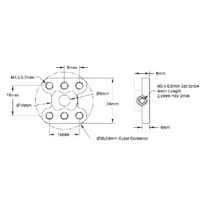 3308 Series Lightweight Set Screw Hub (6mm Bore) technical drawing